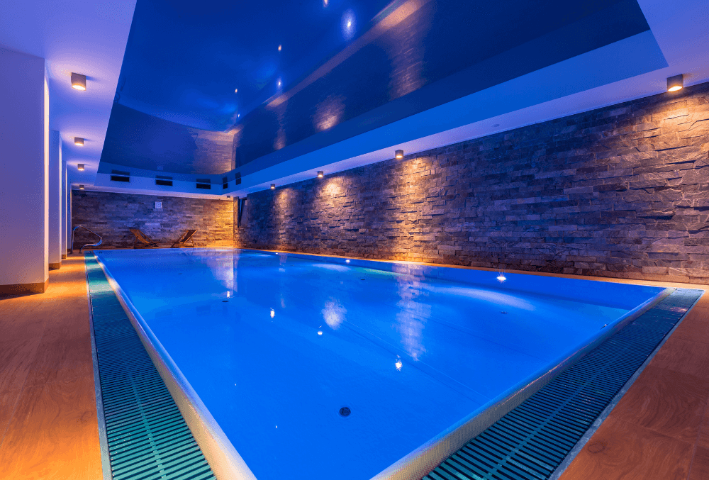 indoor blue color pool with amazing lights