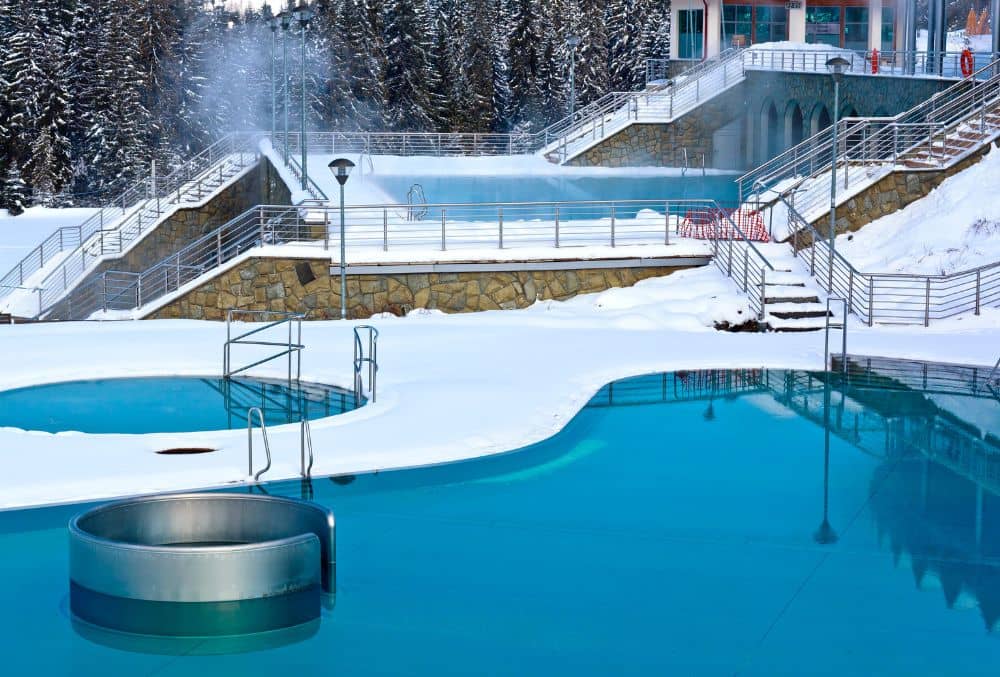 Outdoor pool resort in winter