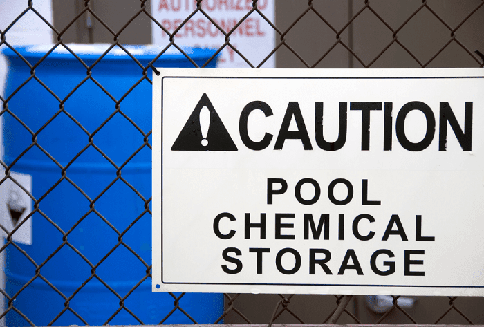 Pool chemical storage warning sign