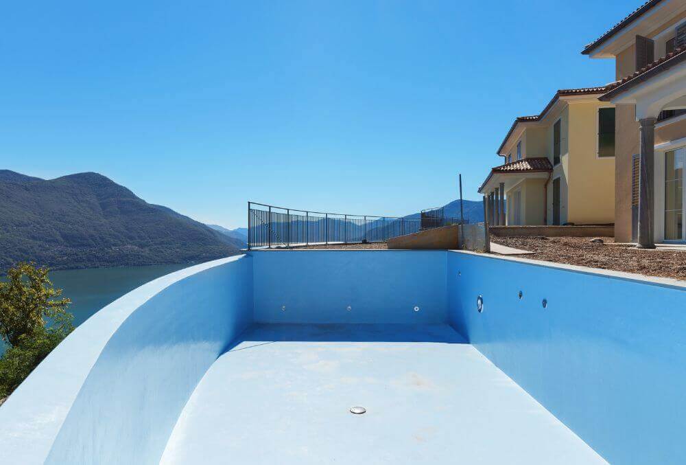 Empty rectangle fiberglass pool shell