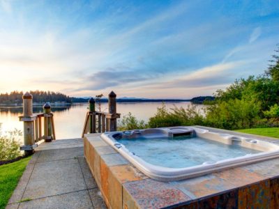 outdoor hot tub with a beautiful view