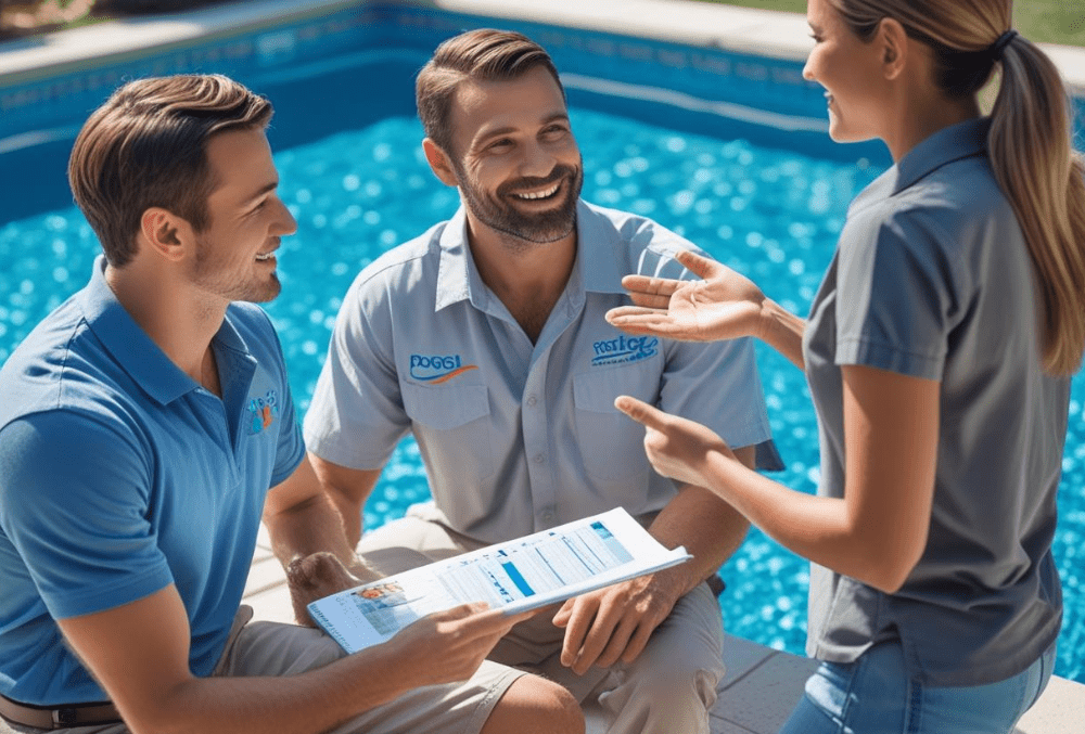 Client meeting for Pool Equipment Repair Company in swimming pool