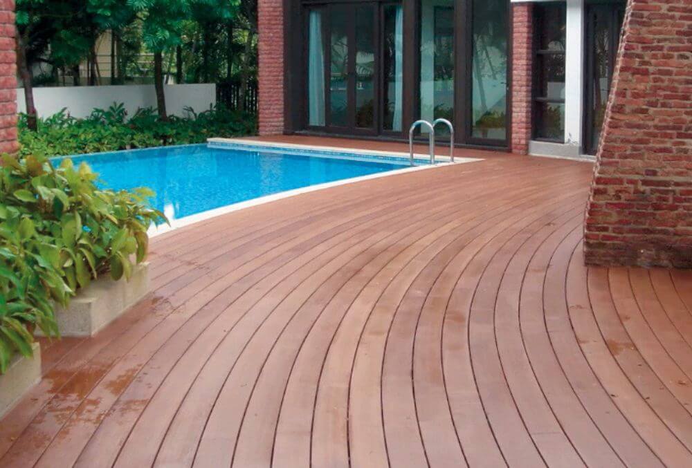 Wood pool deck in a luxury residential space